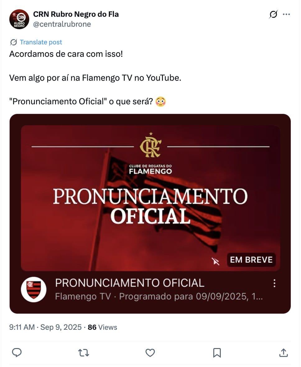 Post do CRN Rubro Negro do Fla: Acordamos de cara com isso!