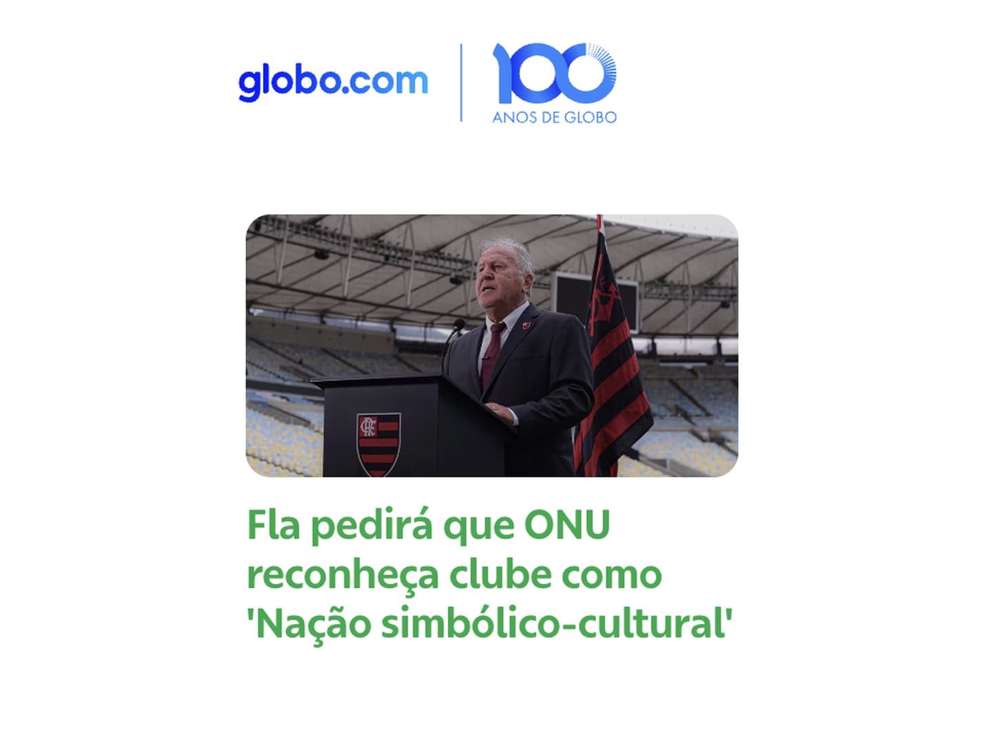 Capa do globo.com: Fla pedirá que ONU reconheça clube como Nação simbólico-cultural